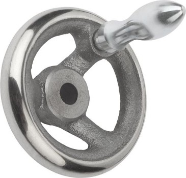 Handräder DIN 950 aus Grauguss, mit drehbarem Ballengriff, mit Nut, D1=125, D2=12